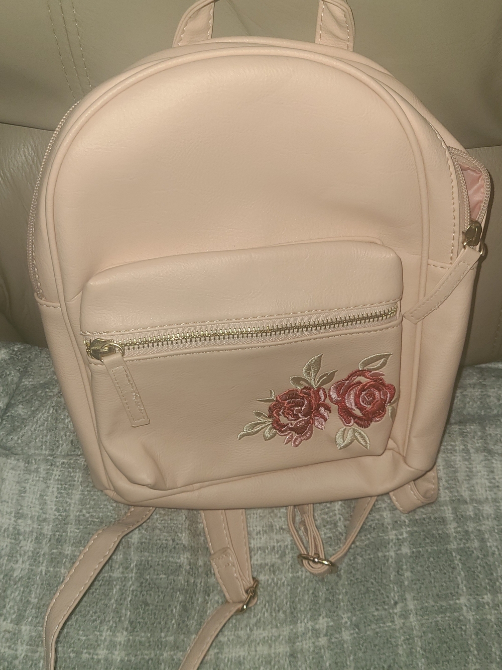Blush Pink Floral Embroidered Mini Backpack